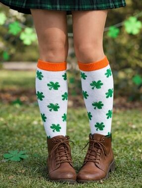 St. Patrick's Day Knee High Clover Print Socks